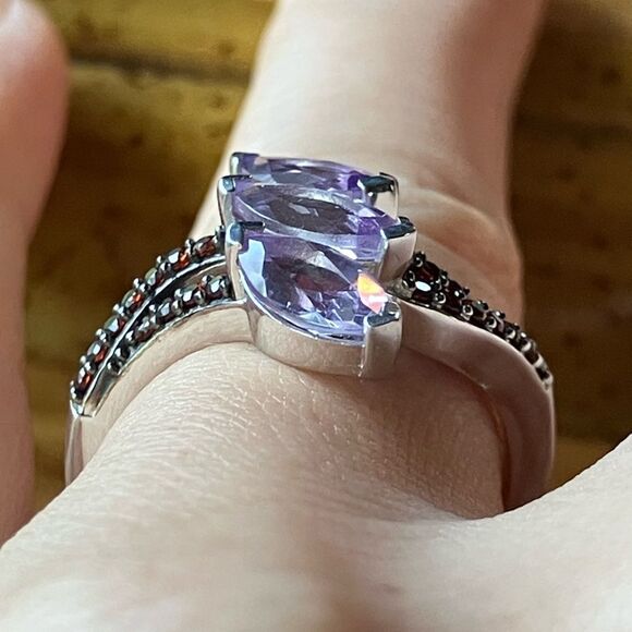 Natural Moroccan Amethyst Red Garnet Sterling Silver Ring Size 7 - Picture 2 of 9